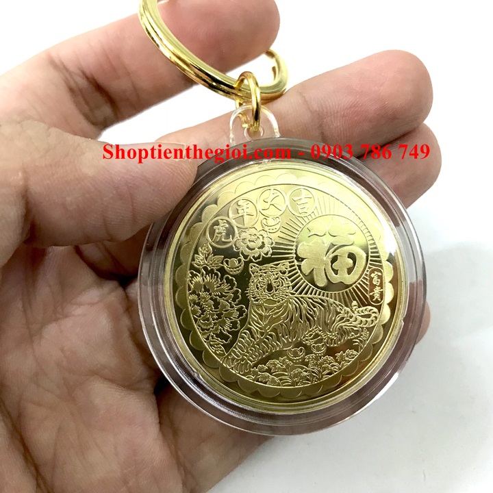 Móc khóa xu con cọp In Màu 3D vàng - SP005322